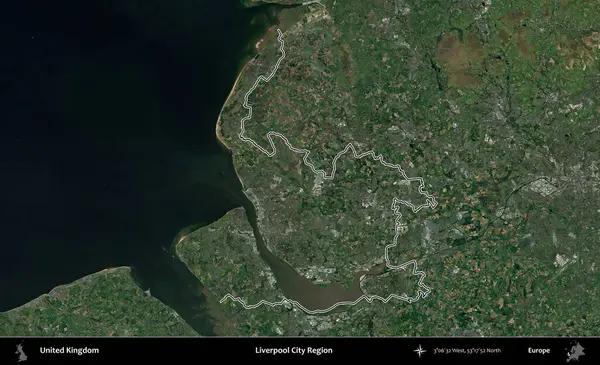 Liverpool Şehri Bölgesi. Birleşik Krallık 'ın idari bölgesini A uydusundan gösteren bir görüntü.