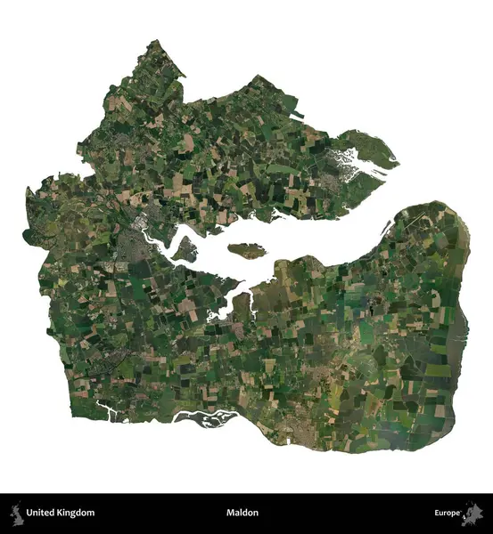 Maldon. Birleşik Krallık 'ın idari alanı uydudan beyaza izole edildi.