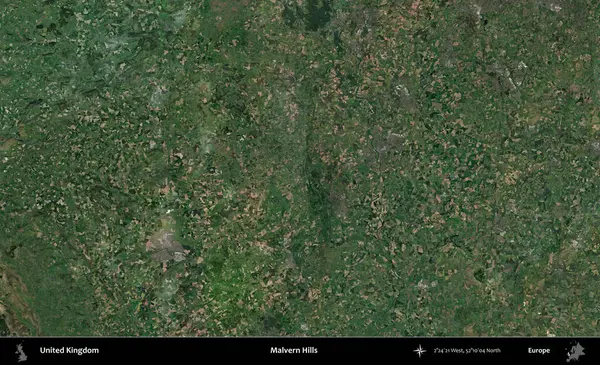 Malvern Tepeleri. Birleşik Krallık 'ın idari alanı bir uydu görüntüsü üzerinde