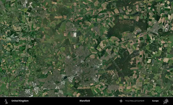Mansfield. Birleşik Krallık 'ın idari alanı bir uydu görüntüsü üzerinde