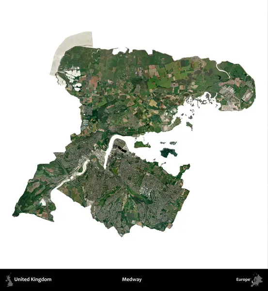 Medway. Birleşik Krallık 'ın idari alanı uydudan beyaza izole edildi.