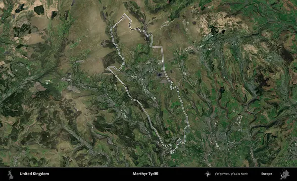 Merthyr Tydfil. Birleşik Krallık 'ın idari bölgesini A uydusundan gösteren bir görüntü.