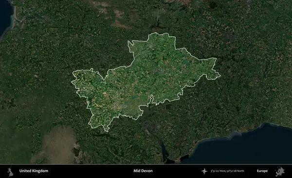 Devon 'ın ortası. Birleşik Krallık 'ın idari alanı karartılmış bir uydu üzerinde vurgulanmış ve özetlenmiştir.