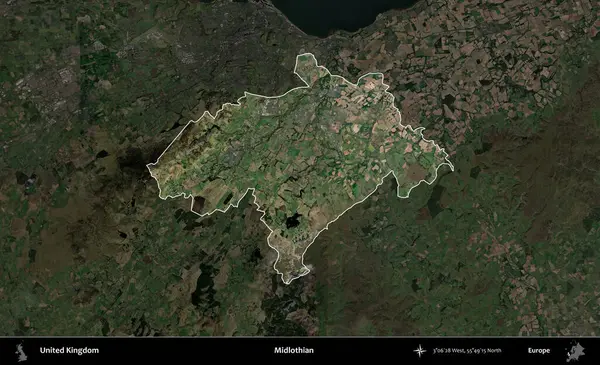 Midlothian. Birleşik Krallık 'ın idari alanı karartılmış bir uydu üzerinde vurgulanmış ve özetlenmiştir.