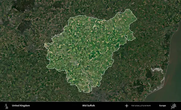 Suffolk 'un ortası. Birleşik Krallık 'ın idari alanı karartılmış bir uydu üzerinde vurgulanmış ve özetlenmiştir.