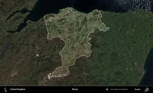 - Moray. Birleşik Krallık 'ın idari alanı karartılmış bir uydu üzerinde vurgulanmış ve özetlenmiştir.