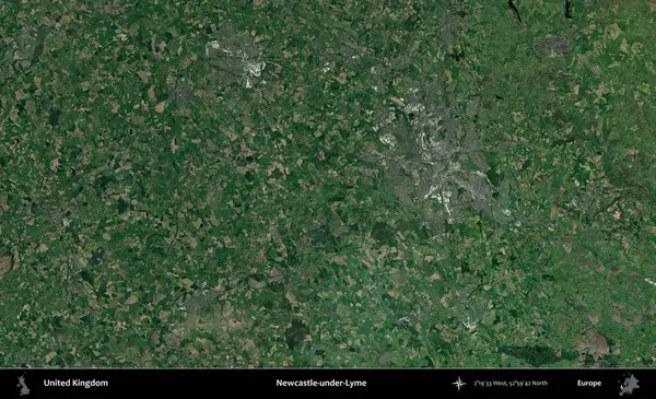 Adı Newcastle-under-Lyme. Birleşik Krallık 'ın idari alanı bir uydu görüntüsü üzerinde