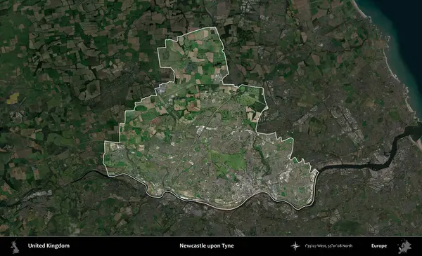 Newcastle Tyne 'da. Birleşik Krallık 'ın idari alanı karartılmış bir uydu üzerinde vurgulanmış ve özetlenmiştir.