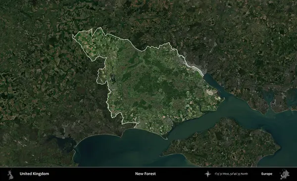 Yeni Orman. Birleşik Krallık 'ın idari alanı karartılmış bir uydu üzerinde vurgulanmış ve özetlenmiştir.