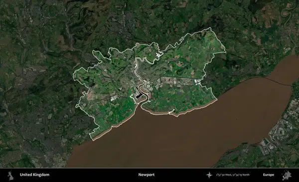Newport. Birleşik Krallık 'ın idari alanı karartılmış bir uydu üzerinde vurgulanmış ve özetlenmiştir.