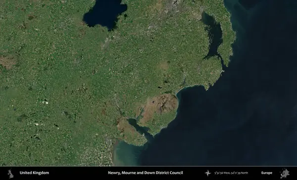 Newry, Mourne ve Down Bölge Konseyi. Birleşik Krallık 'ın idari alanı bir uydu görüntüsü üzerinde