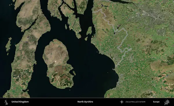 Kuzey Ayrshire. Birleşik Krallık 'ın idari bölgesini A uydusundan gösteren bir görüntü.