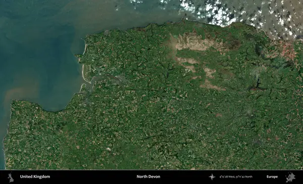 Kuzey Devon. Birleşik Krallık 'ın idari alanı bir uydu görüntüsü üzerinde
