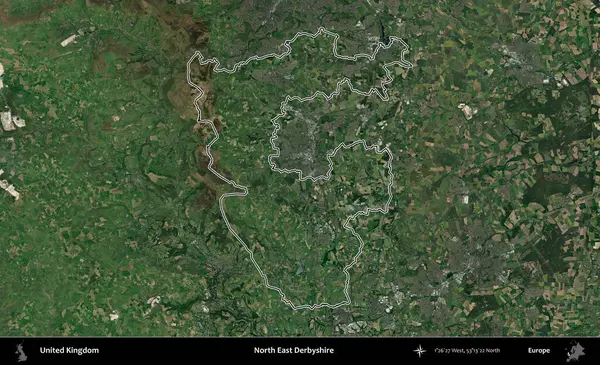 Kuzey Doğu Derbyshire. Birleşik Krallık 'ın idari bölgesini A uydusundan gösteren bir görüntü.