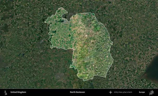 Kuzey Kesteven. Birleşik Krallık 'ın idari alanı karartılmış bir uydu üzerinde vurgulanmış ve özetlenmiştir.
