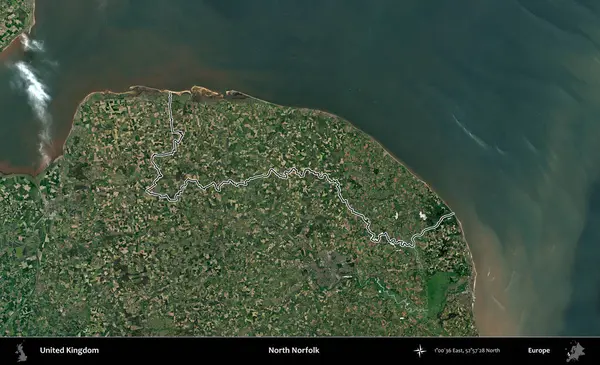 Kuzey Norfolk. Birleşik Krallık 'ın idari bölgesini A uydusundan gösteren bir görüntü.