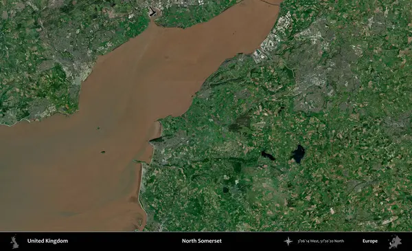 Kuzey Somerset. Birleşik Krallık 'ın idari alanı bir uydu görüntüsü üzerinde