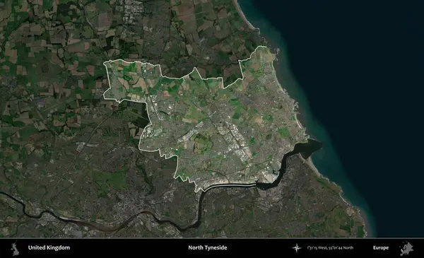 Kuzey Tyneside. Birleşik Krallık 'ın idari alanı karartılmış bir uydu üzerinde vurgulanmış ve özetlenmiştir.