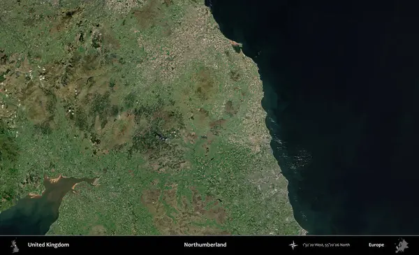 Northumberland 'de. Birleşik Krallık 'ın idari alanı bir uydu görüntüsü üzerinde