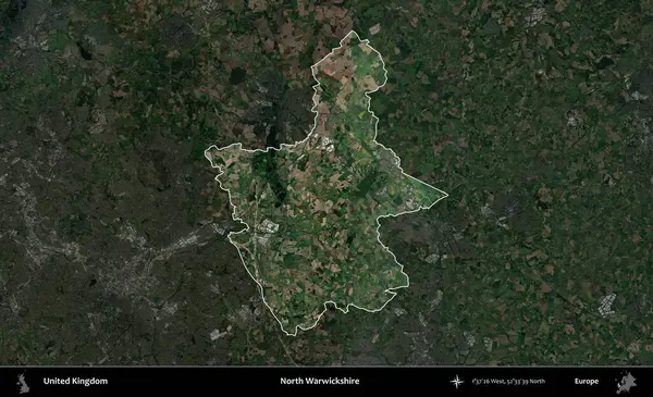 Kuzey Warwickshire. Birleşik Krallık 'ın idari alanı karartılmış bir uydu üzerinde vurgulanmış ve özetlenmiştir.