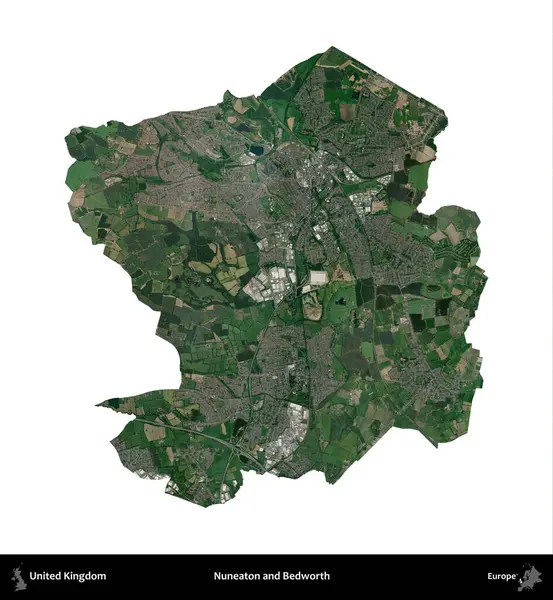 Nuneaton ve Bedworth. Birleşik Krallık 'ın idari alanı uydudan beyaza izole edildi.