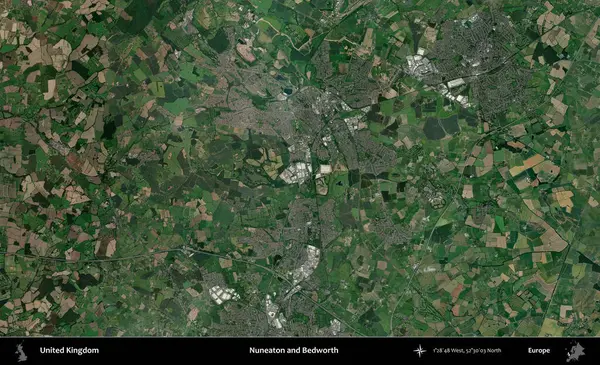 Nuneaton ve Bedworth. Birleşik Krallık 'ın idari alanı bir uydu görüntüsü üzerinde