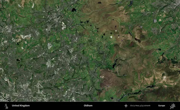 Oldham. Birleşik Krallık 'ın idari alanı bir uydu görüntüsü üzerinde