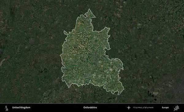 Oxfordshire 'da. Birleşik Krallık 'ın idari alanı karartılmış bir uydu üzerinde vurgulanmış ve özetlenmiştir.