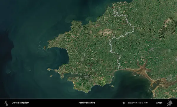 Pembrokeshire. Birleşik Krallık 'ın idari bölgesini A uydusundan gösteren bir görüntü.