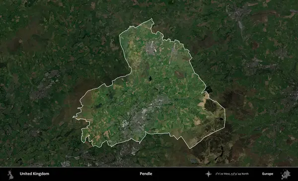 Pendle. Birleşik Krallık 'ın idari alanı karartılmış bir uydu üzerinde vurgulanmış ve özetlenmiştir.