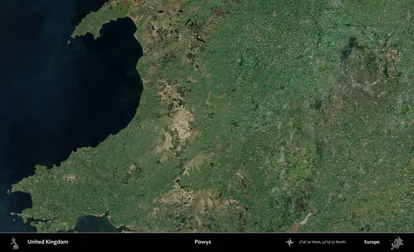 Powys. Birleşik Krallık 'ın idari alanı bir uydu görüntüsü üzerinde