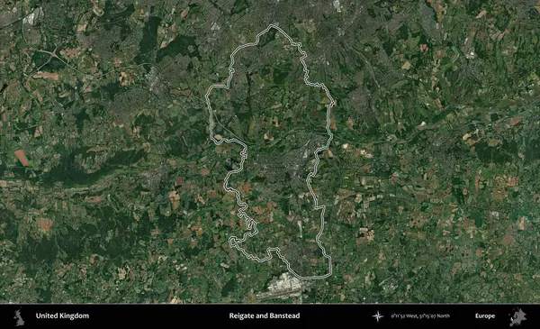 Reigate ve Banstead. Birleşik Krallık 'ın idari bölgesini A uydusundan gösteren bir görüntü.
