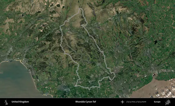 Rhondda Cynon Taf. Birleşik Krallık 'ın idari bölgesini A uydusundan gösteren bir görüntü.