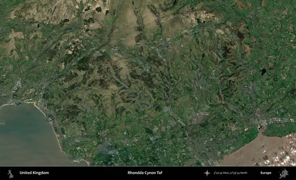 Rhondda Cynon Taf. Birleşik Krallık 'ın idari alanı bir uydu görüntüsü üzerinde