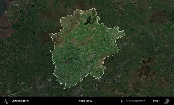 Ribble Vadisi. Birleşik Krallık 'ın idari alanı karartılmış bir uydu üzerinde vurgulanmış ve özetlenmiştir.
