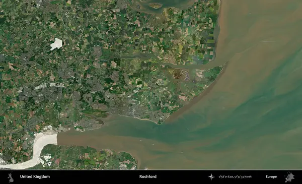 Rochford. Birleşik Krallık 'ın idari alanı bir uydu görüntüsü üzerinde
