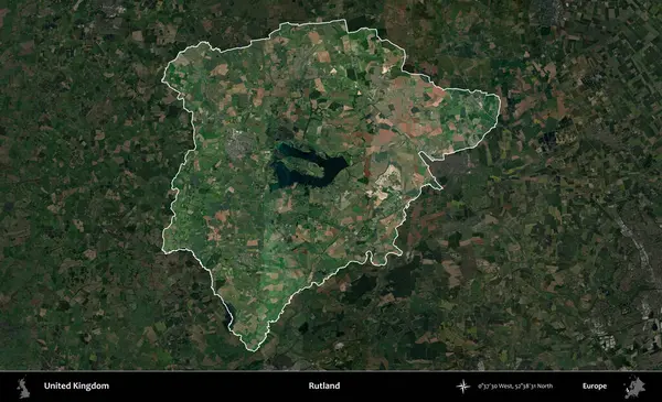 Rutland. Birleşik Krallık 'ın idari alanı karartılmış bir uydu üzerinde vurgulanmış ve özetlenmiştir.