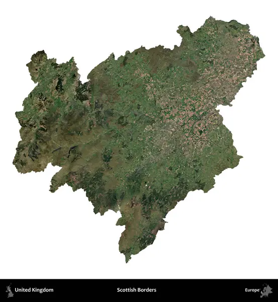 İskoç Sınırı. Birleşik Krallık 'ın idari alanı uydudan beyaza izole edildi.