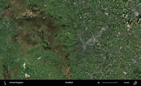 Sheffield. Birleşik Krallık 'ın idari alanı bir uydu görüntüsü üzerinde