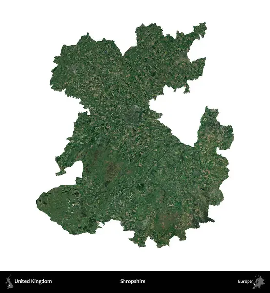 Shropshire 'da. Birleşik Krallık 'ın idari alanı uydudan beyaza izole edildi.