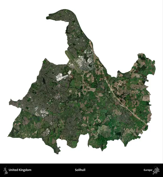 Solihull. Birleşik Krallık 'ın idari alanı uydudan beyaza izole edildi.