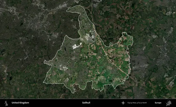 Solihull. Birleşik Krallık 'ın idari alanı karartılmış bir uydu üzerinde vurgulanmış ve özetlenmiştir.