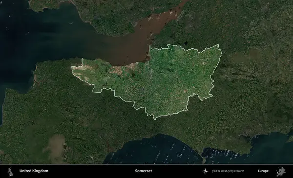 Somerset. Birleşik Krallık 'ın idari alanı karartılmış bir uydu üzerinde vurgulanmış ve özetlenmiştir.