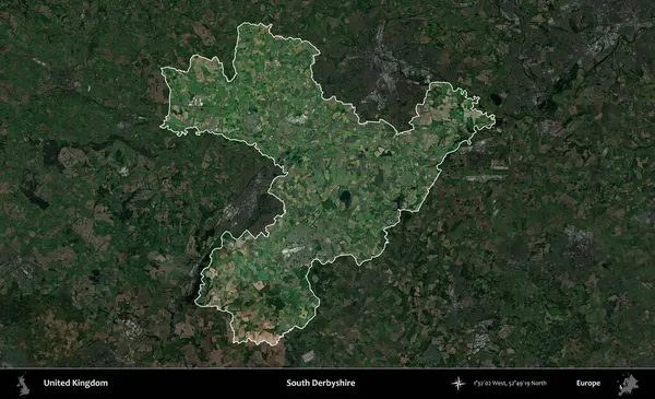 Güney Derbyshire. Birleşik Krallık 'ın idari alanı karartılmış bir uydu üzerinde vurgulanmış ve özetlenmiştir.