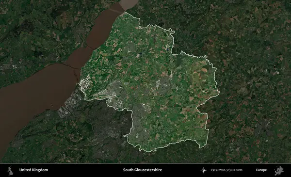 Güney Gloucestershire. Birleşik Krallık 'ın idari alanı karartılmış bir uydu üzerinde vurgulanmış ve özetlenmiştir.