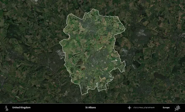 Aziz Albans. Birleşik Krallık 'ın idari alanı karartılmış bir uydu üzerinde vurgulanmış ve özetlenmiştir.