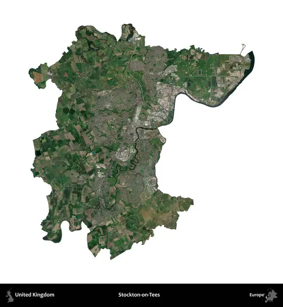 Stockton-on-Tees. Birleşik Krallık 'ın idari alanı uydudan beyaza izole edildi.