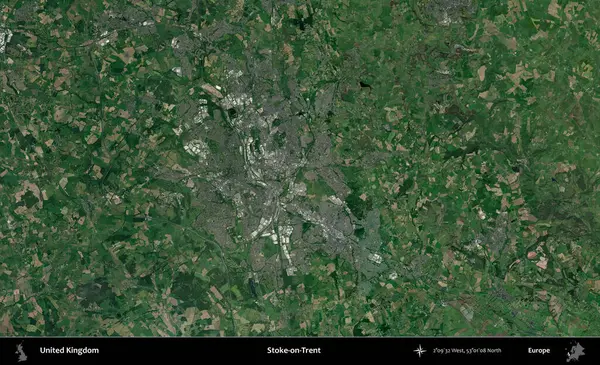 Stoke-on-Trent. Birleşik Krallık 'ın idari alanı bir uydu görüntüsü üzerinde
