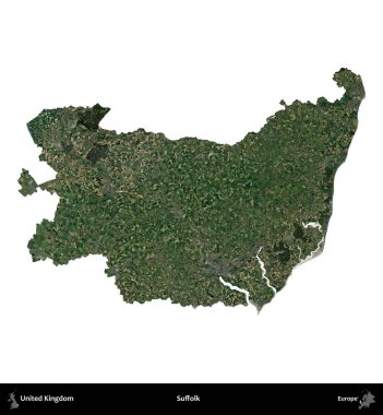 Suffolk. Birleşik Krallık 'ın idari alanı uydudan beyaza izole edildi.