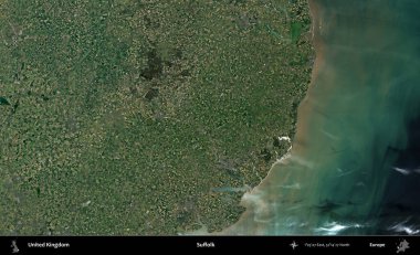 Suffolk. Birleşik Krallık 'ın idari alanı bir uydu görüntüsü üzerinde